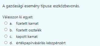 Gazdaságtudományi ismeretek 2, számvitel rész, 2. feladat